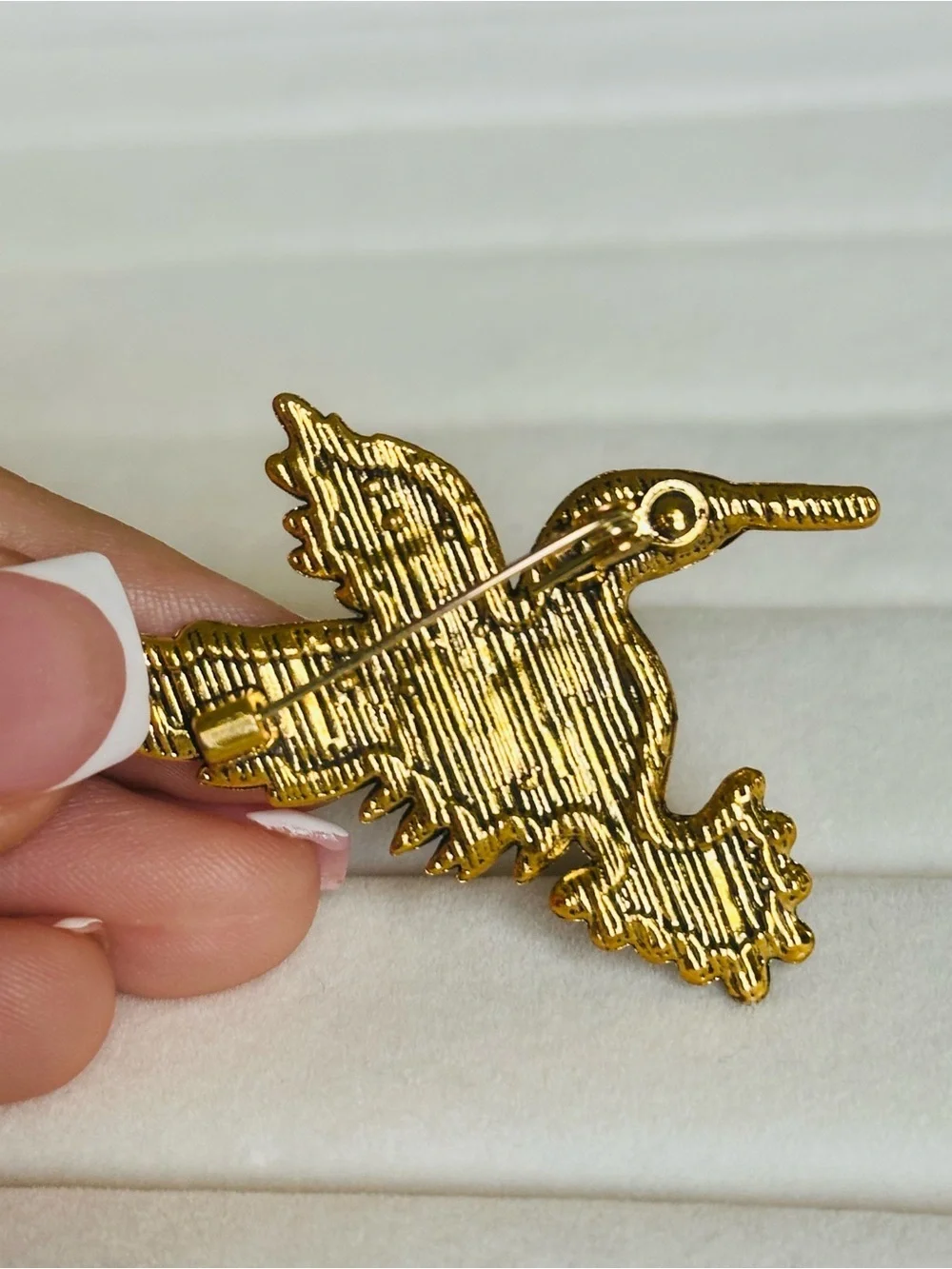 Gold Hummingbird Brooch with Pink and Blue Rhinestones NEW